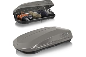 PIDOCK Hard Shell Roof Cargo Box, 13 Cu.Ft Gray Car Roof Top Cargo Carrier with Lock, Dual-Side Opening Luggage Storage Box, 56"x30"x13.7", Fits Most Crossbars, Tool-Free Install