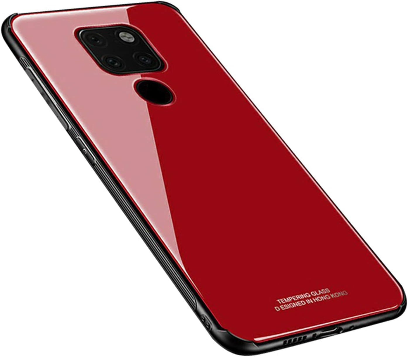 UNIYA Huawei Mate 20 Case, Tempered Glass with Soft TPU Silicone Shock Absorption Bumper Protective Case (Red)