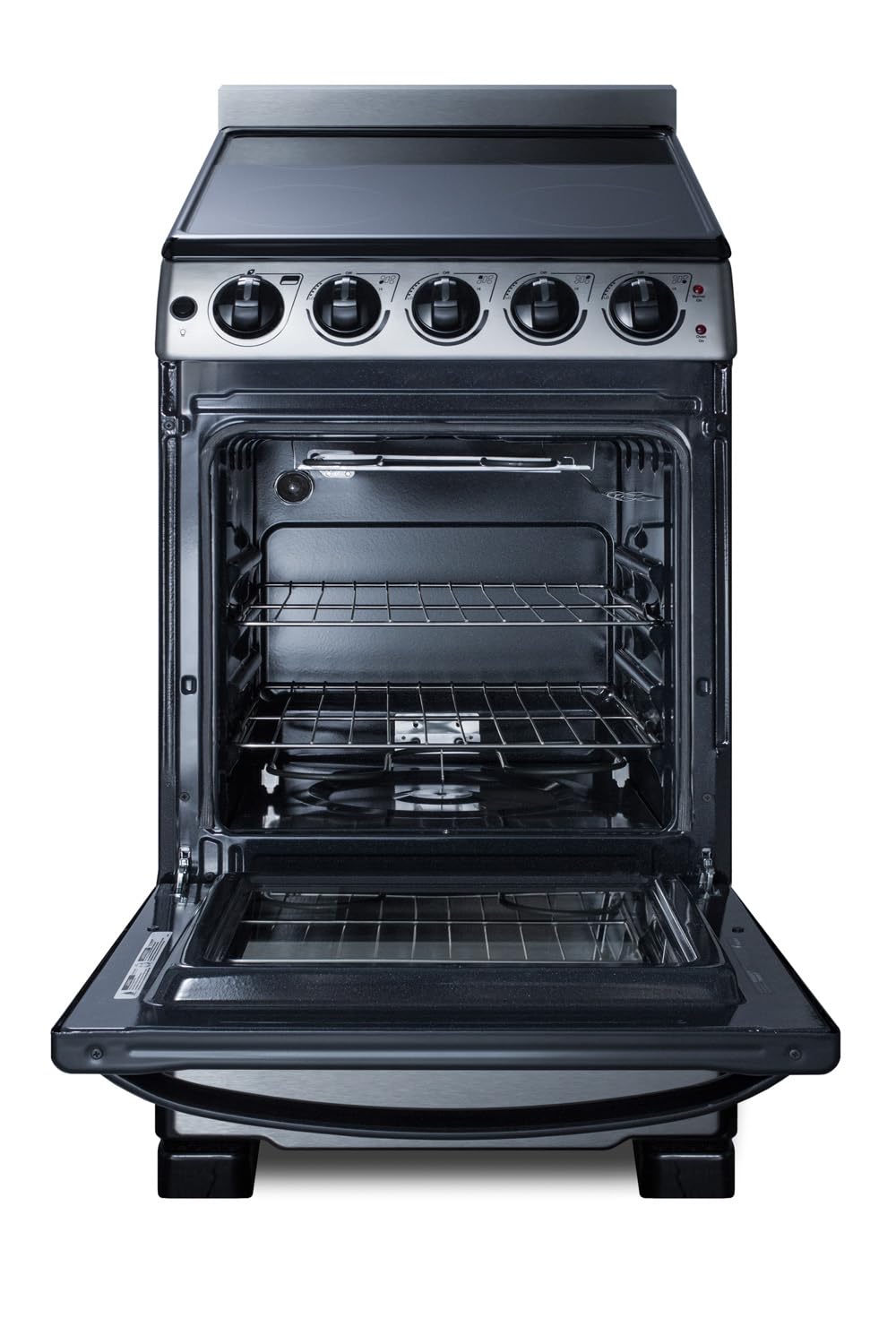 Summit 20” Electric Range, 2.3 cu.ft.Capacity Oven, Smooth Top, 220V 4 Burner Range- REX2071SSRT