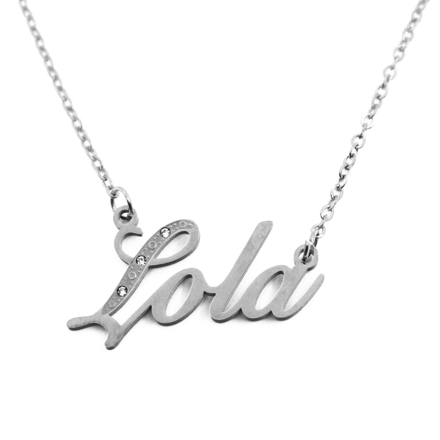 Kigu Lola Name Necklace Personalised Silver Tone, Custom Dainty Name Pendants, Jewellery for Ladies, Girlfriend, Mother, Sister, Friends