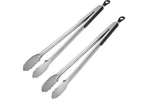 Tongs, AOOSY 2 Pieces Extra Long 16 Inches BBQ Tong 18/10 Stainless Steel Wide Scalloped Gripping Edge Kitchen Tongs for Cook
