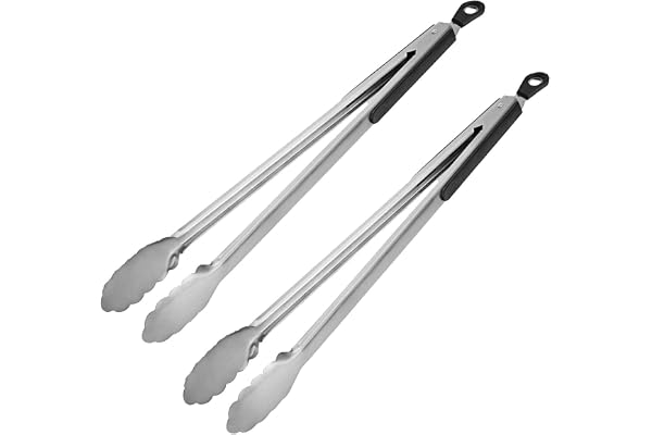 Tongs, AOOSY 2 Pieces Extra Long 16 Inches BBQ Tong 18/10 Stainless Steel Wide Scalloped Gripping Edge Kitchen Tongs for Cook