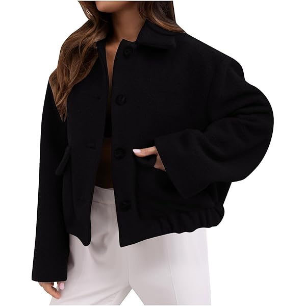 Amazon.com: Lmdudan Women Short Wool Blend Jacket Lapel Single