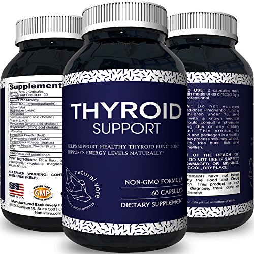 Thyroid Support Natural Supplement with Pure Vitamin B12 Zinc Iodine