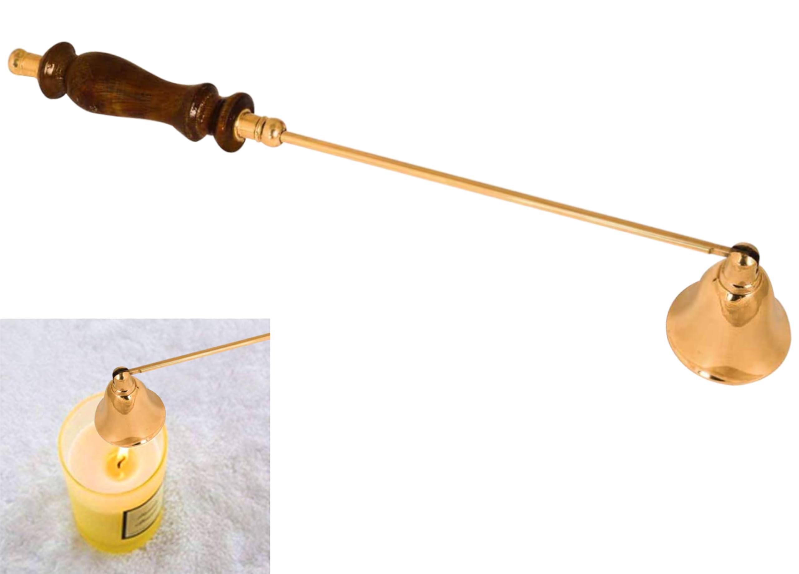 ARSUK Candle Snuffer, Candle Extinguisher Put Out Tool For Safe Extinguishing, Made of Stainless Steel Solid Brass 30x5 cm (Wooden Handle)
