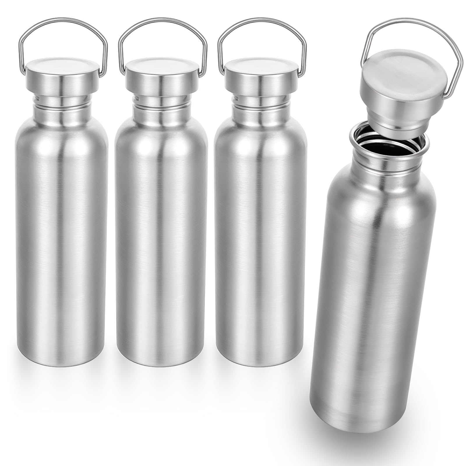 Photo 1 of 1 Pack Stainless Steel Sports Water Bottles, 26OZ Single Walled 18/8 Stainless Steel Water Bottle with Handle, Uninsulate Metal Water Bottle for Cyclists, Runners, Hikers, Beach Goers, Picnics
