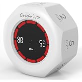 CREAVIVA Flip Cube Pomodoro Timer - Rechargeable Visual Countdown &amp; Count Up Stopwatch, 7 Preset Intervals, 3 Alarm Modes, Productivity Tool for ADHD, Kids, Study, Work &amp; Kitchen (White)