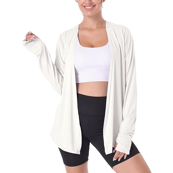 WOMENS LIGHTWEIGHT SUMMER CARDIGAN RASH GUARD UPF50+ LONG SLEEVE UV SPF ATHLETIC JACKET SUN PROTECTION COOLING OPEN FRONT WRAP SHAWL COVER UP CLOTHING KIMONO SUN SWEATER SHIRT THUMB HOLE WITH POCKETS