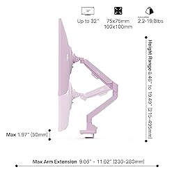 Pixio PS1S Wave Pink Single Monitor Arm Stand Desk