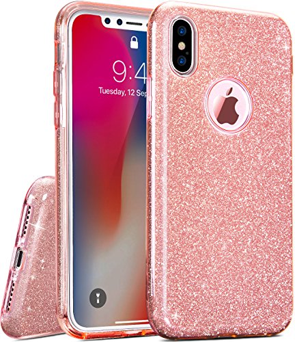 TOZO iPhone X Case, SHINY [Bling Crystal] Ultra Thin Sparkle Premium 3 Layer Hybrid TPU Soft Grip â€“ Pink