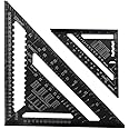 ASNOMY 7 Inch & 12 Inch Triangle Ruler, Black Triangle Ruler Rafter Square Protractor, High Precision Aluminum Alloy Triangle Ruler,Layout Measuring Tool for Engineer Carpenter（Metric and Imperial）
