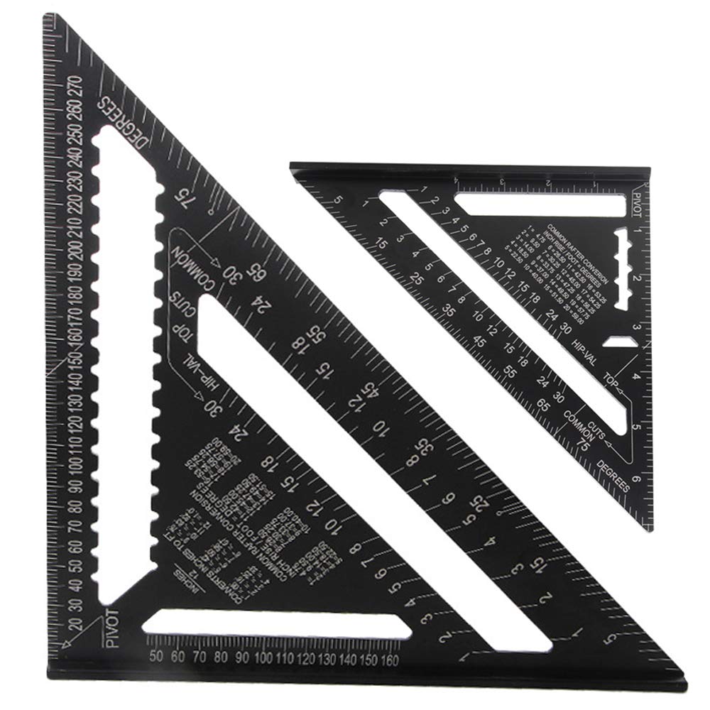 ASNOMY 7 Inch & 12 Inch Triangle Ruler, Black Aluminium Alloy Triangle Ruler Square Protractor, High Precision, Layout Measuring Tool for Engineer Carpenter (Metric and Imperial)