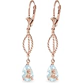 3 CTW 14k Solid Rose Gold Earrings Dangling Aquamarine