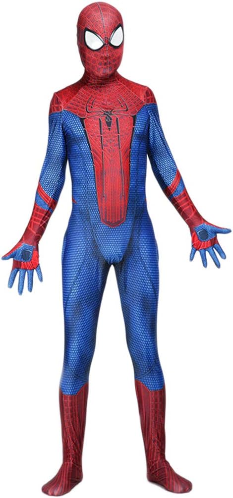 nihiug Amazing Spider-Man cosplay Lycra Halloween Children Siamese Tights Performance Costumes Customized,Blue-L