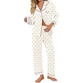 SWOMOG Pajamas for Women Sets 2 Piece Button Down Printed Pjs Long Sleeve Shirt and Pants Fall Sleepwear Cute Loungewear