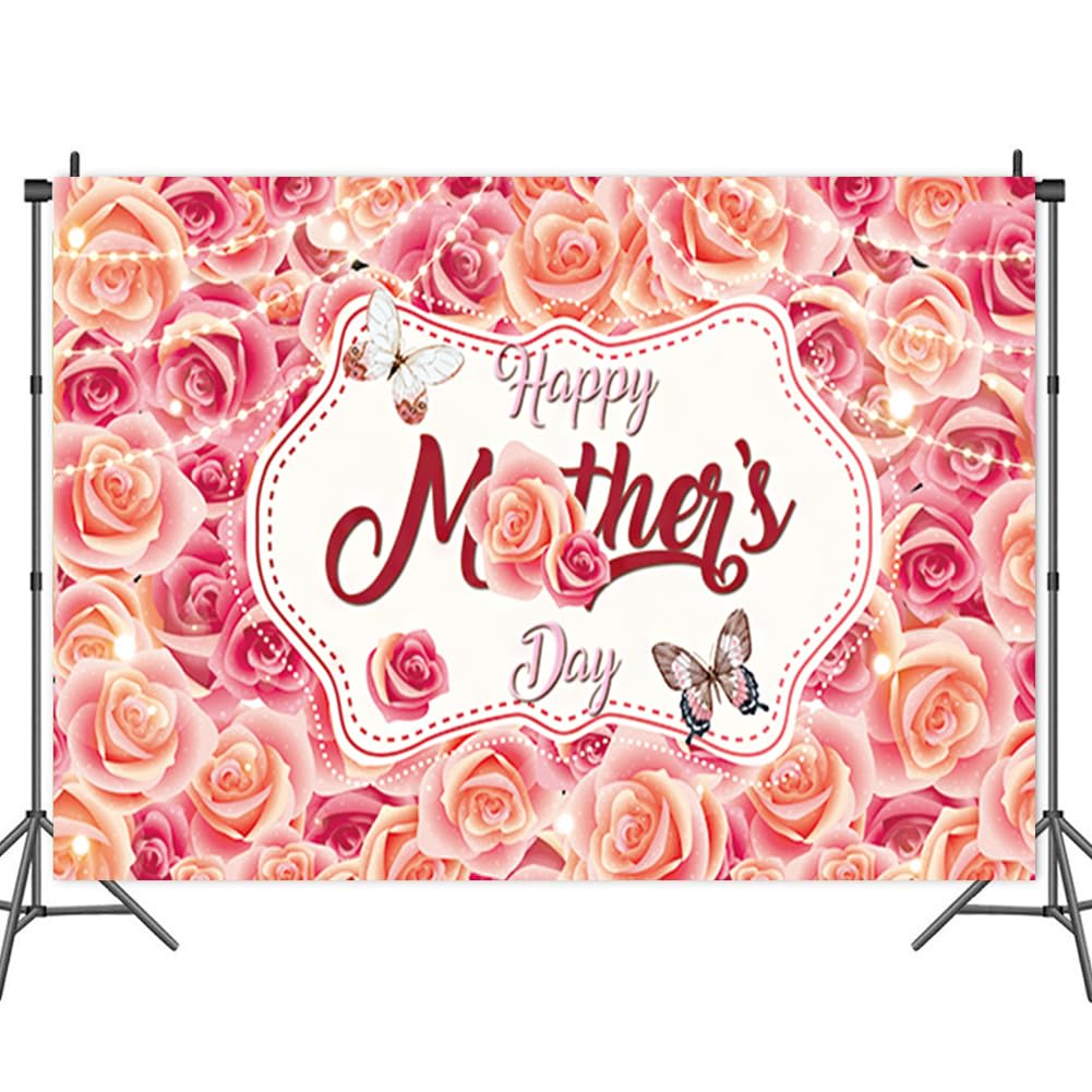 SGACMTIF Happy Mother's Day Backdrop,Rose Flowers Background,Mother Day Portrait Backdrops for Photography,Celebration for Women Mom Day Theme Party Decorations Photo Booth Props Wall Warm Home Decor