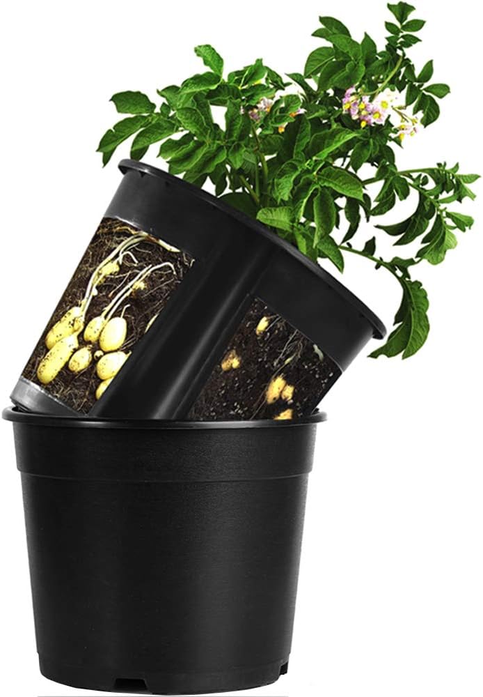 Garden Planter Pot 2-Piece Plastic Container for Growing Vegetables: Tomato,Potato,Carrot,Onion,Peanut (Black)