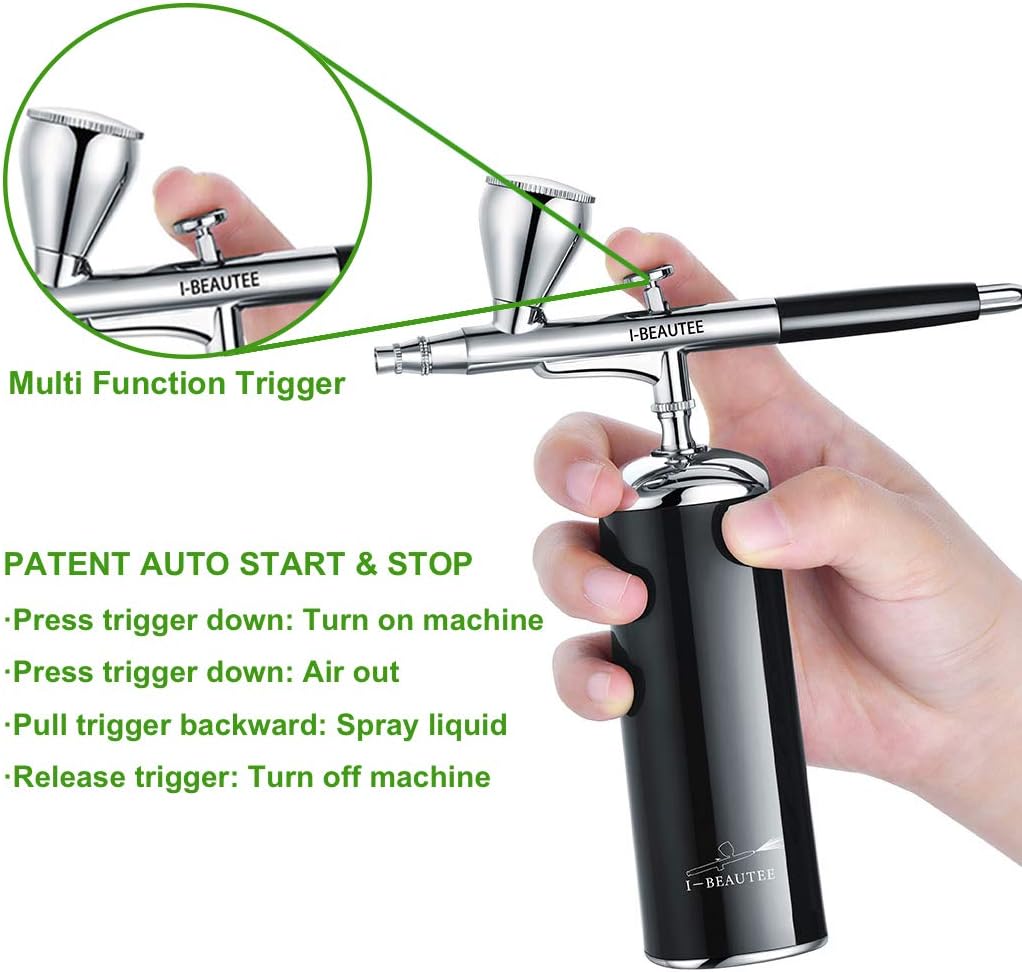 I-BEAUTEE 27PSI Airbrush Kit, Rechargeable Cordless Airbrush Compressor, Dual Action Handheld Airbrush Gun, Mini Airbrush Set Portable Wireless Air Brush for Barber, Nail Art, Makeup, Model Painting: Arts, Crafts & Sewing