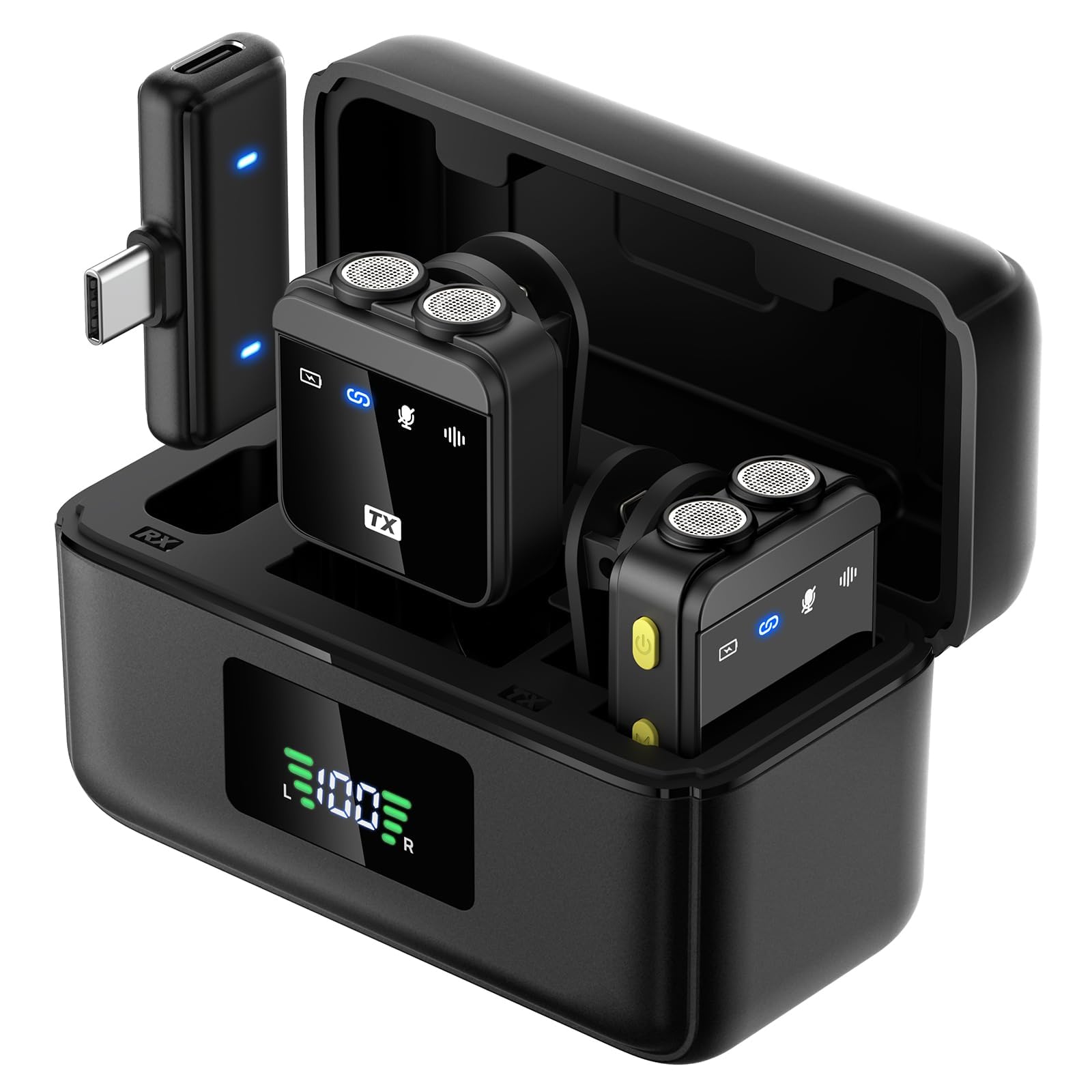 WNH Wireless Lavalier Microphone for iPhone, Android, Lapel Mini Microphone with 2 Pickups, 70Hrs Battery, Noise Cancellation, Magnetic Clip iPhone Microphone for Video Recording Podcast Vlogging