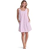 Miss Elaine Nightgown - Women's Seersucker Short Gown, Sleeveless & Button Front, Sleepwear