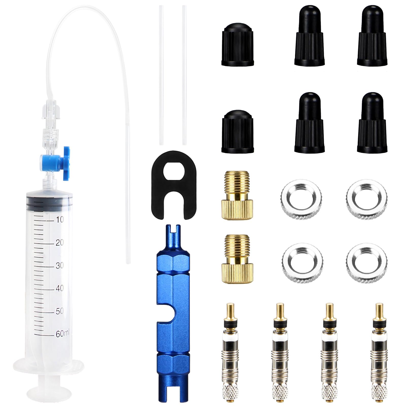 5Pcs Tubeless Tire Sealant Injector Syringe Set, 18Pcs Bike Tyre Repair Valve Core Remover Kit, Valve Core and Valve Cap Set, Bike Valve Core Removal Tool, Bike Injector Kit for MTB Tubeless Sealants