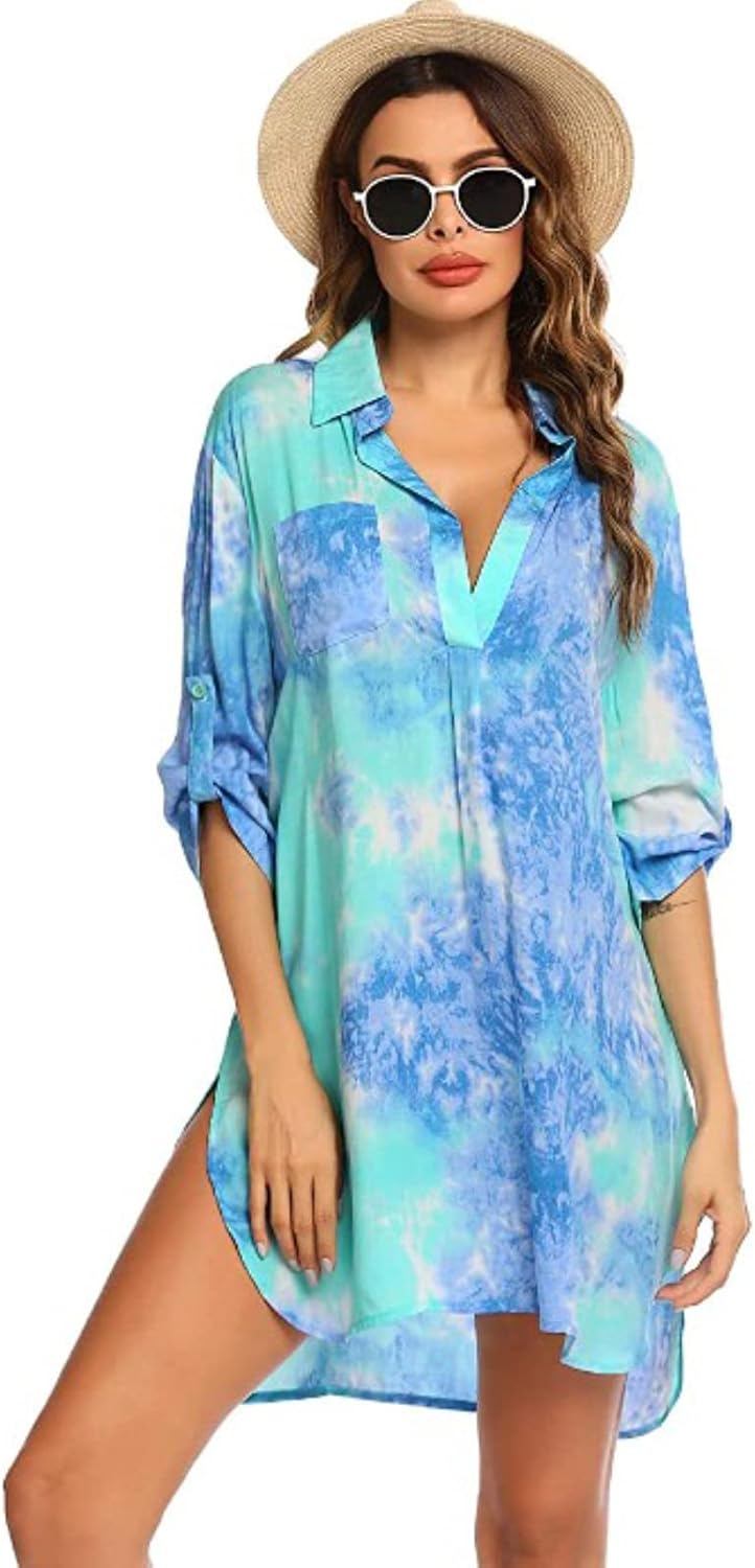 Honeystore Women's Swimsuit Cover Ups Beach Oversized Shirt Bikini