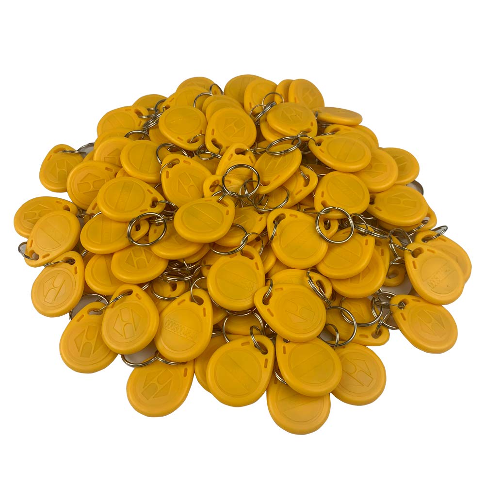 FST (pack of 100) EM 125KHz EM4100 Keyfobs RFID Access Control Cards Proximity TK4100 Keychains Smart ID Keycard Read Only (Yellow)