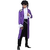 Purple Rockstar Halloween Costume For Men | Twill Overcoat, White Satin Ruffle Shirt Front, Black Pants Included