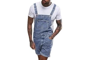 Burband Mens Summer Short Overalls Denim Bib Shorts Casual Outdoor Vintage Distressed Jeans Jumpsuit Shorts with Pockets