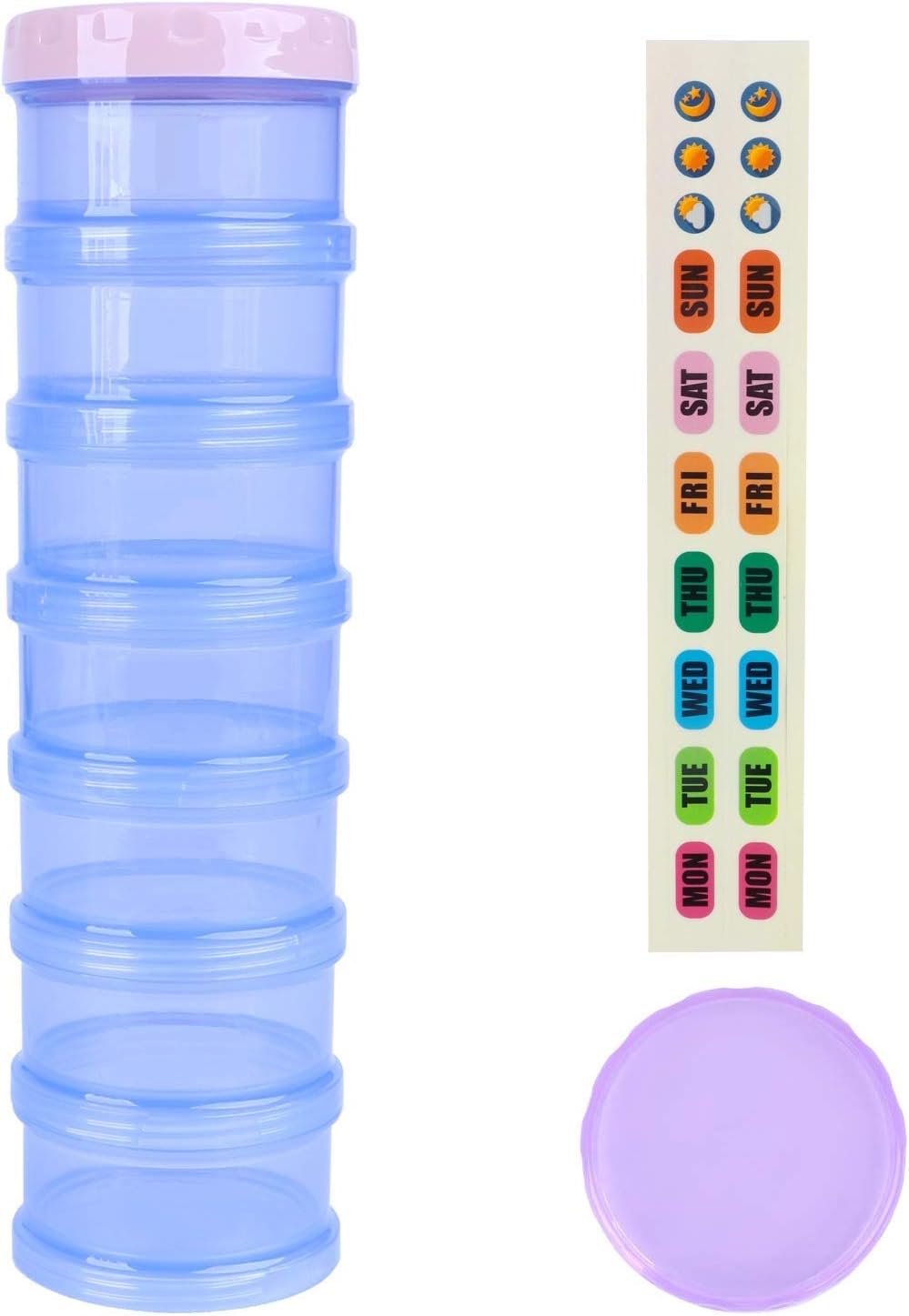 7 Day Pill Organizer Case, COSOOS Daily Pill Box Extra Large Portable Stackable Weekly Supplements Pills Holder Dispenser Translucent Travel Container Blue with Extra Lid for Pill Vitamin Fish Oil