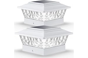 SIEDiNLAR Solar Post Lights Outdoor 12 LEDs 4 Modes Post Cap Light for 4x4 5x5 6x6 Wooden Vinyl Fence Deck Posts Patio Garden Decor, Warm/Cool White Dynamic Lighting (2 Pack, White)