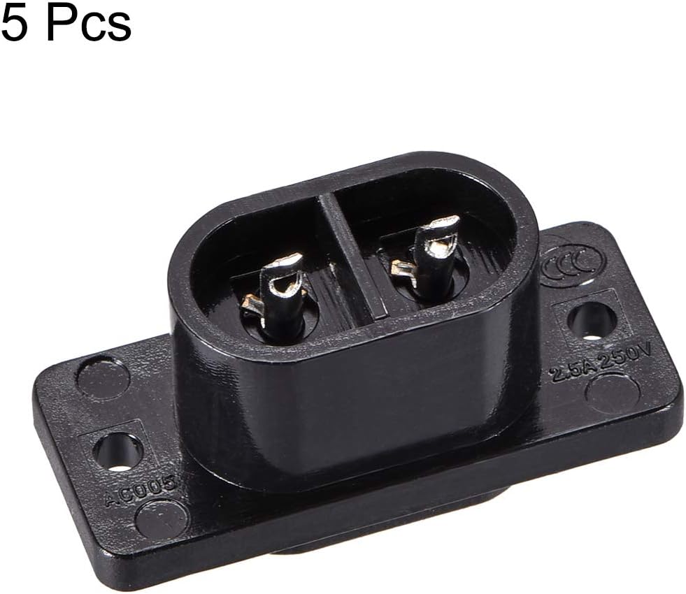 sourcing map C8 Panel Mount Plug Adapter 250V AC 2.5A 2Pins IEC Inlet Module Plug Power Socket Straight Pack of 5 - Image 4