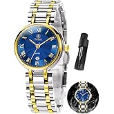 Taxau Gold Silver Two Tone Women Stainless Steel Watch Small Wrist ElegantDress Watch for Women Fashion Luxury Waterproof Day Date Analog Quartz Ladies Watches