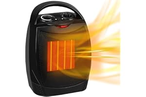 UPWSMA Smart Space Electric Heater, Adjustable Thermostat/Temperature detection/Timer,Fast Heating, Portable Fan Heater with 3 Heat Settings,Built-in Overheat & Tip-Over Protection (Black)