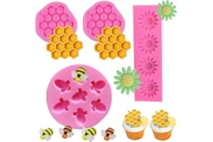 MANJIAMEI Flower Bee Silicone Molds, 4 Pcs Honeycomb Sunflower Bees Chocolate Mold for Fondant Cake Decoration, Beehive Candy