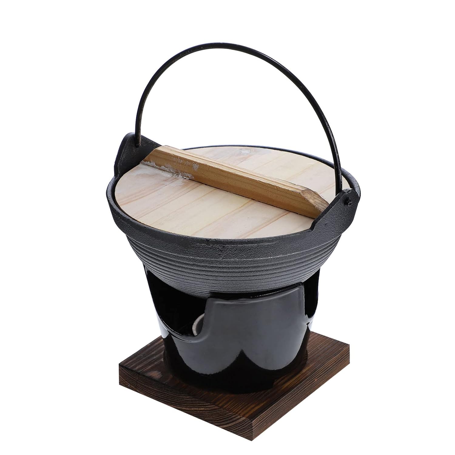 Buy TOPBATHY 1 Set Japanese Cast Iron Sukiyaki Hot Pans with Wooden Lid