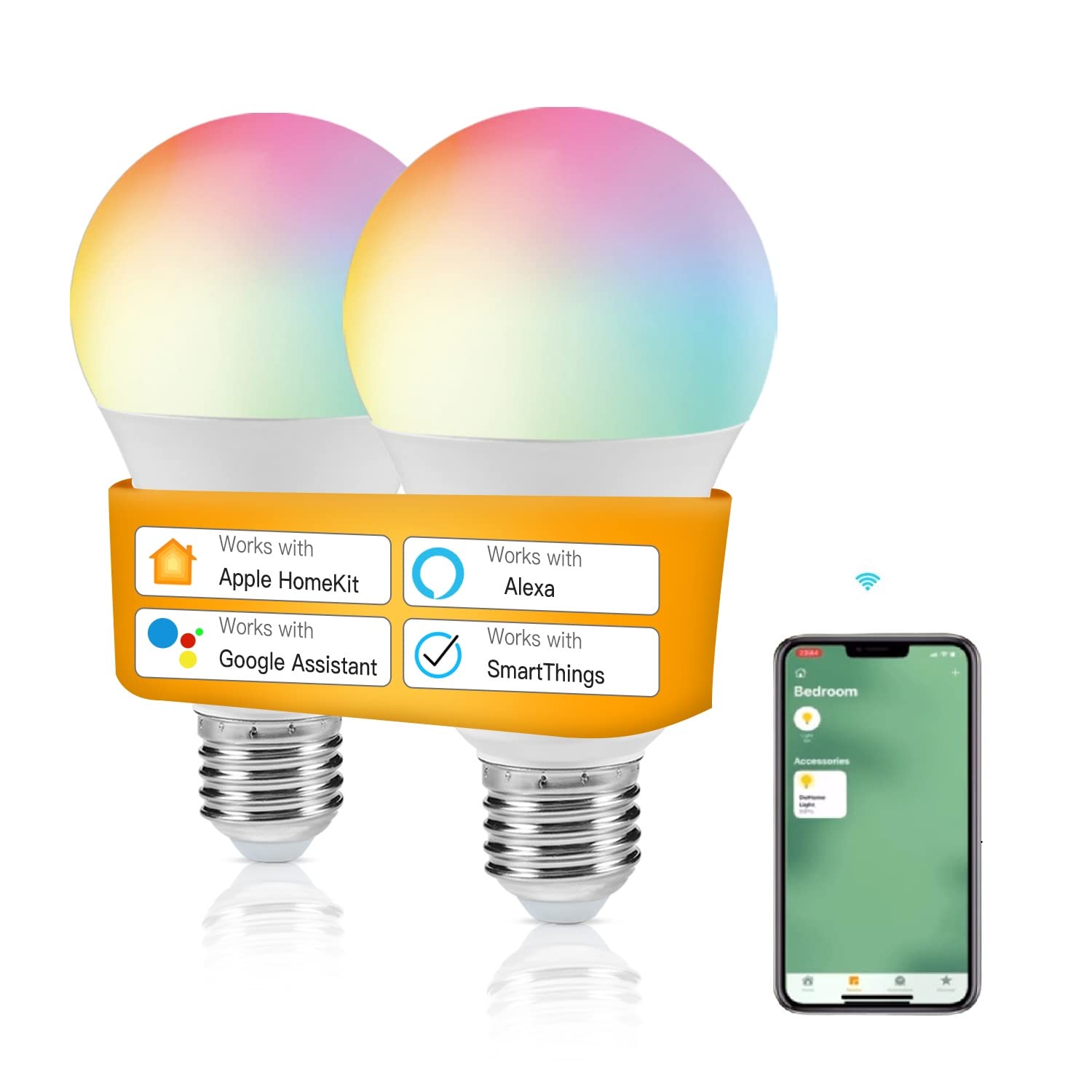 DoHome E27 Smart Bulb, Music Sync Dimmable 9W 850lm, WiFi LED Light Bulb Compatible with Apple HomeKit,Alexa and Google Home Assistant, APP Remote Control RGB Colour Changing Pack of 2