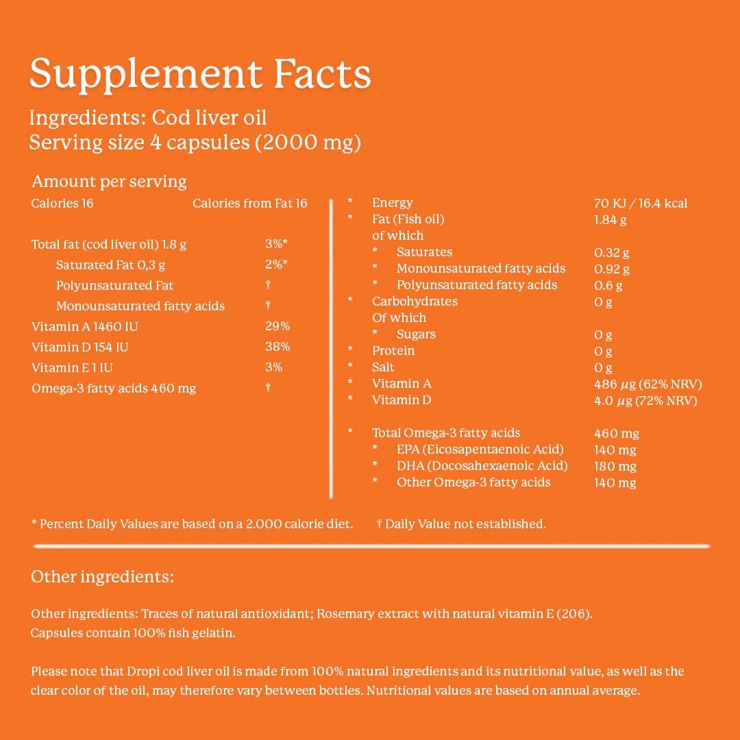 Dropi Icelandic Fish Oil, Extra Virgin Cod Liver Oil (EVCLO), Natural Source of Vitamin A & D3, Cold-Processed - Image 3