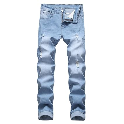 VRTUR Herren Jeans Dehnbar Zerrissen Dünn Biker Jeanshosen Zerstört Gegurtet Slim Fit Denim Hosen Freizeithose Kampfhose Arbe
