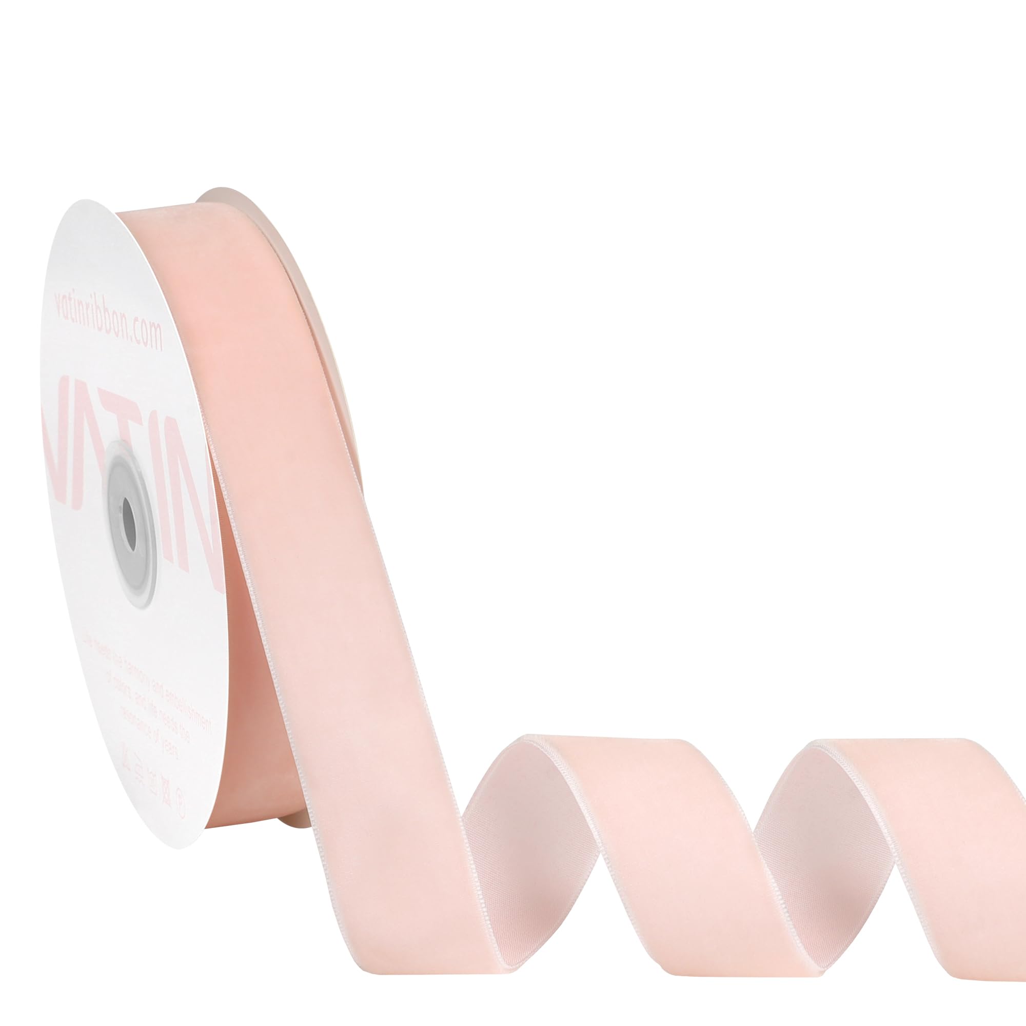 VATIN 26mm Wide Nylon Woven Vintage Light Pink Velvet Ribbons by 23 Metres Spool, Perfect use for Choker, Gift Wrapping, Floral Bouquets, Home Décor