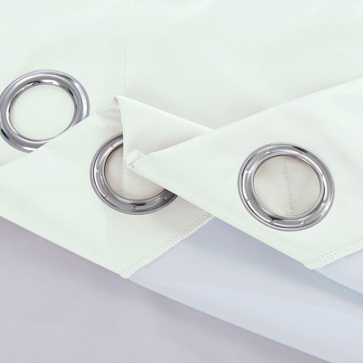 COASTLINE Ultra Soft Cream Satin Blackout Eyelet Curtain Window Treatment Drapes 2 panels for Bedroom Livingroom - Image 5