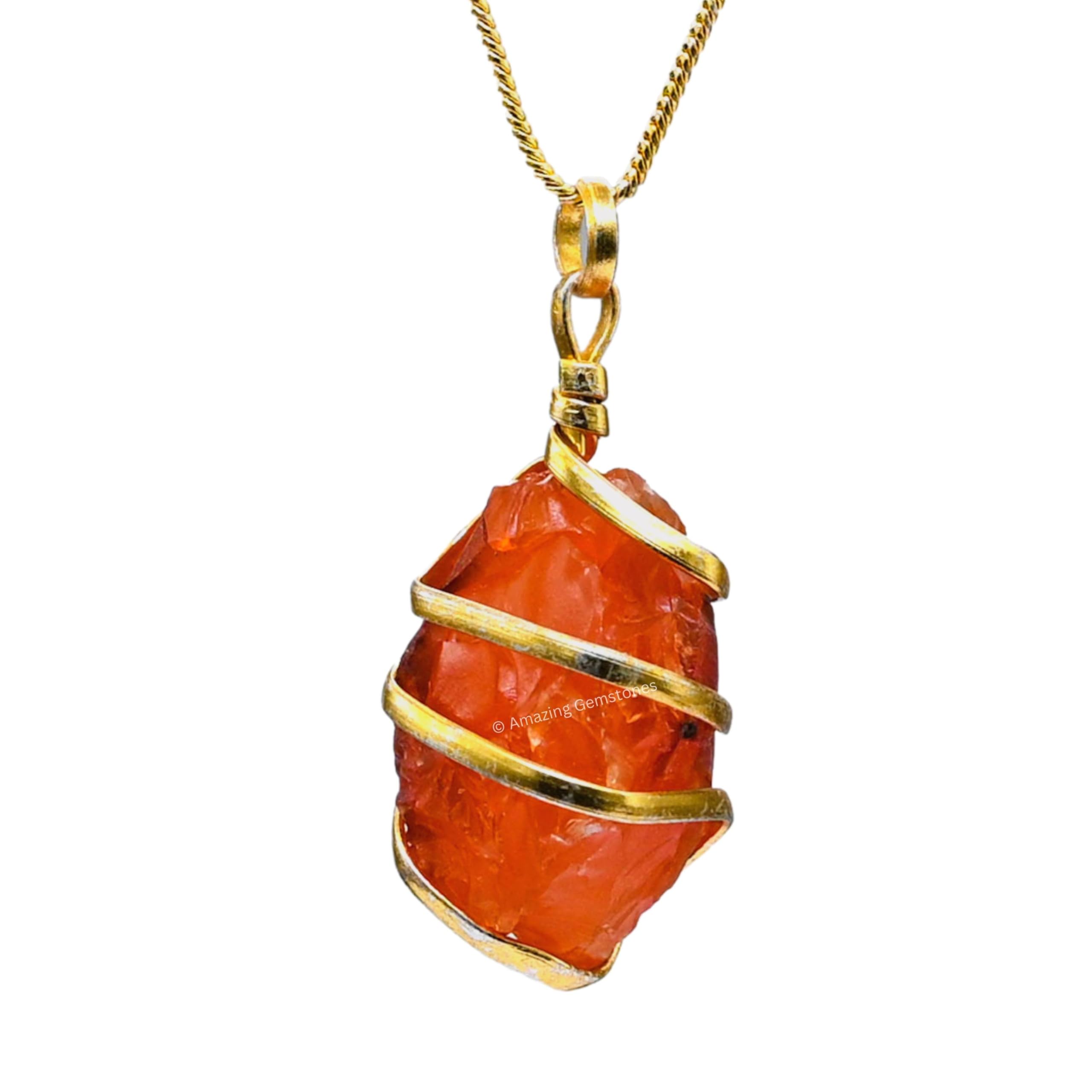 Amazing Gemstone Crystals and Healing Stones Carnelian Necklace - Gold Chain Necklace Pendant - Real Crystal Necklace, 1 Piece, Carnelian, Carnelian