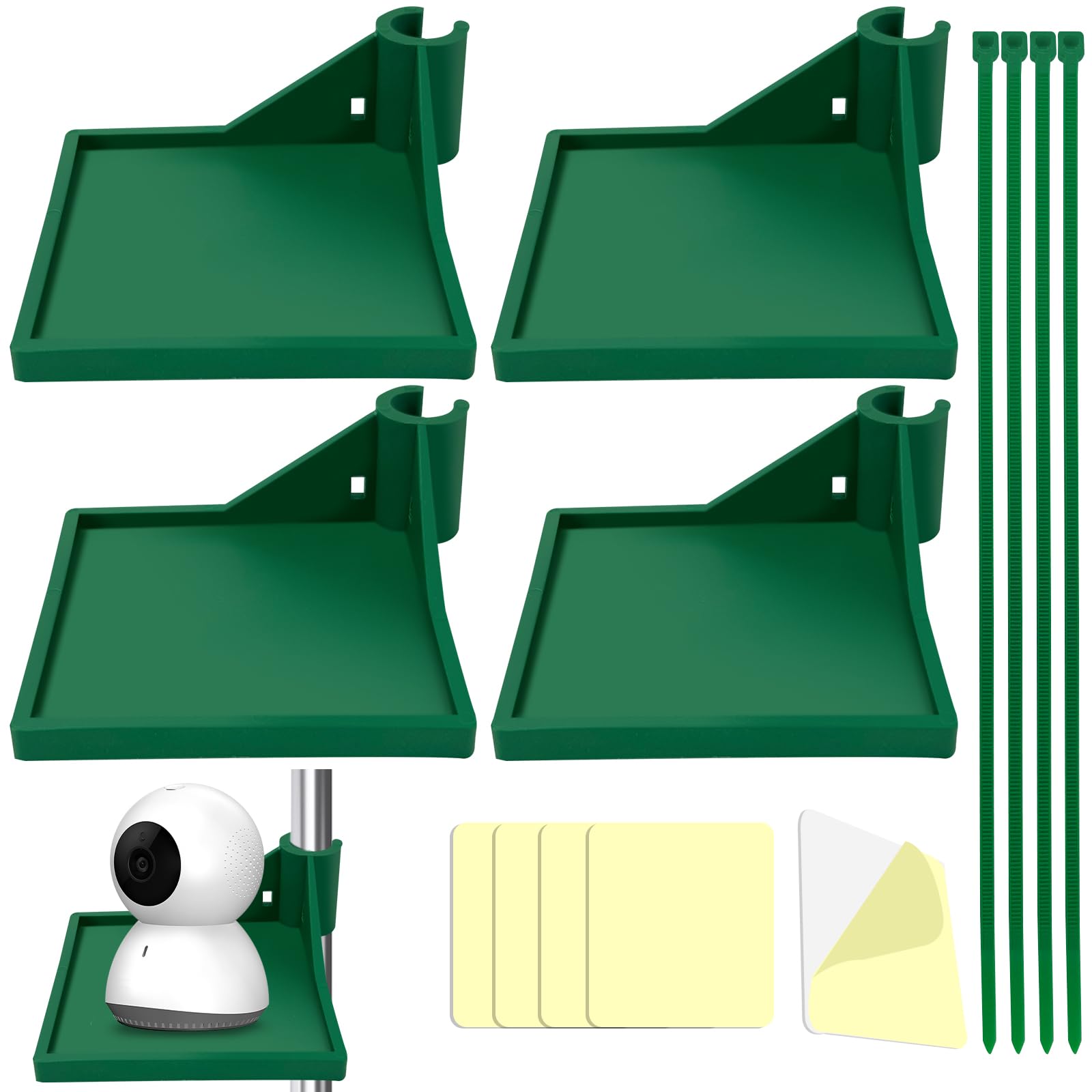 4 Pcs Grow Tent Corner Shelf, Grow Tent Corner Frame, Corner Shelf Accessories for Tent Grow, Planting Tent Corner Bracket for Hygrometer, with Green Cable Ties, 50 * 50 * 1mm Double-Sided