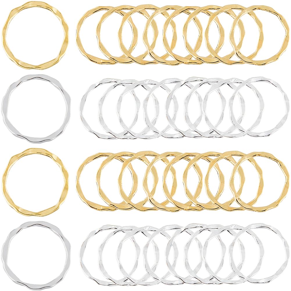 SUNNYCLUE 100Pcs Bezel Linking Rings - Circular Frames with Hollow Textured Charms in Gold & Silver - Open Back Round Pendant Frames for Jewelry Making