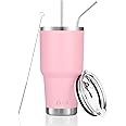 D·S 30oz Pink Tumbler Stainless Steel Double Wall Vacuum Insulated Mug with Straw and Lid, Cleaning Brush for Cold and Hot Be