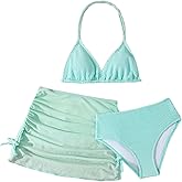 SHENHE Girl's 3 Piece Swimsuits with Cover Up Skirt Halter Triangle Bathing Suits Bikini Set