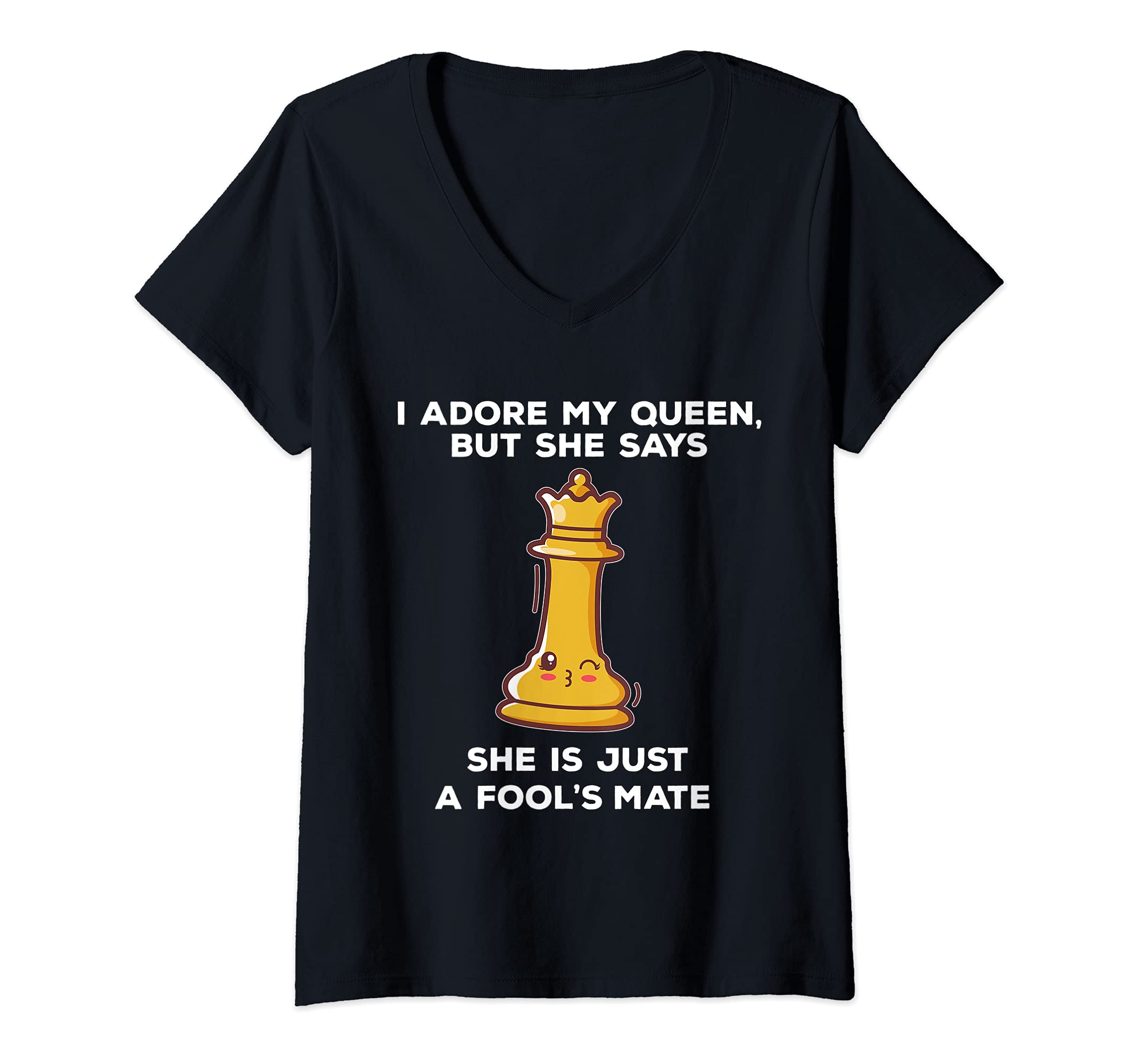 Womens Kawaii cute chess pieces design for chess players Quote Pun V-Neck T-Shirt