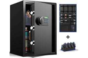 Grimtron Gun Safe for Handgun - (2.03 cu. ft.) Include 【Gun Organizer & Gun Rack】 Silent Mode, Backlit Keypad, and LED Light Safe Box Anti-Rust, Anti-Theft, Anti-Pry