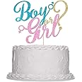 boy or girl cake topper - gold glitter baby shower, gender reveal, welcome newborn party decoration (Blue And Pink)