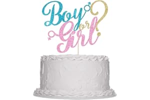 SLEYBEROY boy or girl cake topper - gold glitter baby shower, gender reveal, welcome newborn party decoration (Blue And Pink)